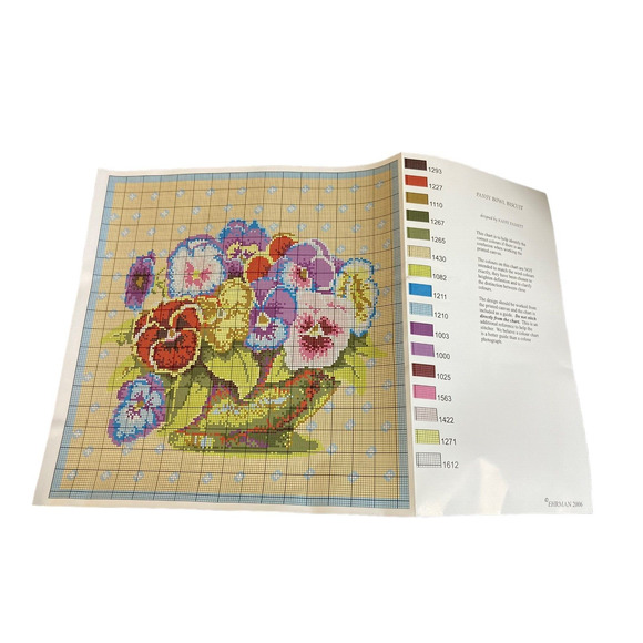 Ehrman NEW Pansy Bowl Bisquit Floral Needlepoint Tapestry Kit Fassett 2006 - Picture 2 of 3